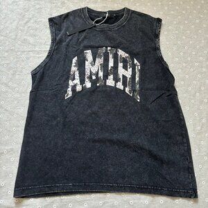 Amiri Tee Logo Sleeveless Distressed Tee Black